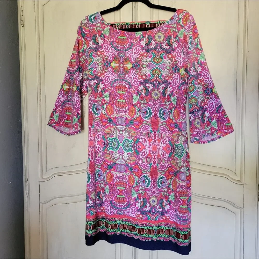LAUNDRY by SHELLI SEGAL Multi-Color Vibrant Pattern Floral Pull On Dress *sz S*